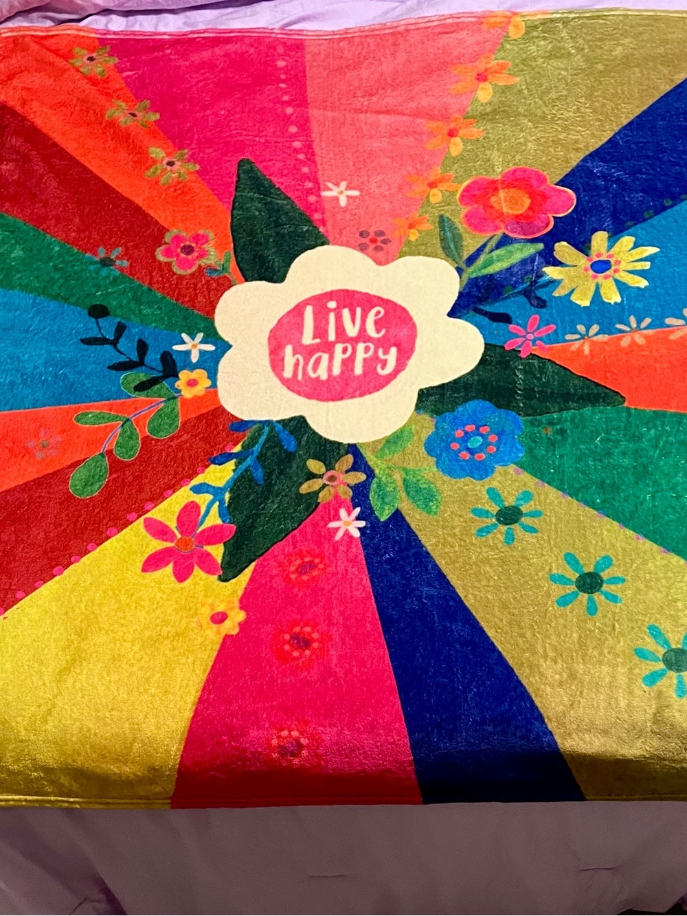 NATURAL LIFE Live Happy Rainbow Floral Throw Blanket - Bright Multi-Color